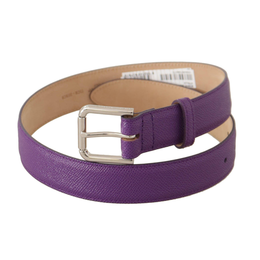 Dolce & Gabbana Elegant Purple Leather Belt with Logo Buckle