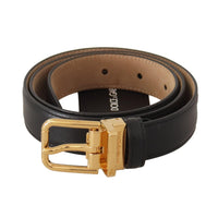 Dolce & Gabbana Elegant Black Leather Belt with Engraved Buckle