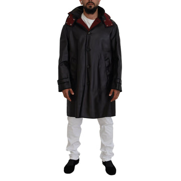 Dolce & Gabbana Elegant Hooded Parka Coat in Black and Bordeaux