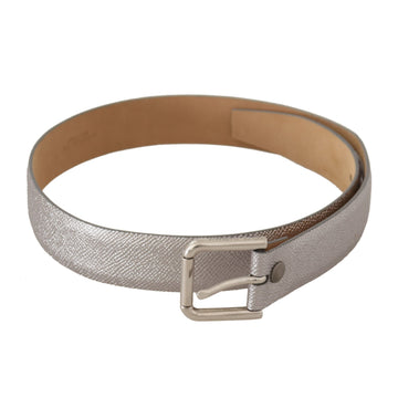 Dolce & Gabbana Elegant Silver Leather Belt with Engraved Buckle