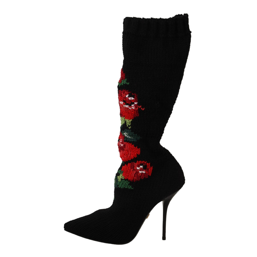 Dolce & Gabbana Elegant Sock Boots with Red Roses Detail