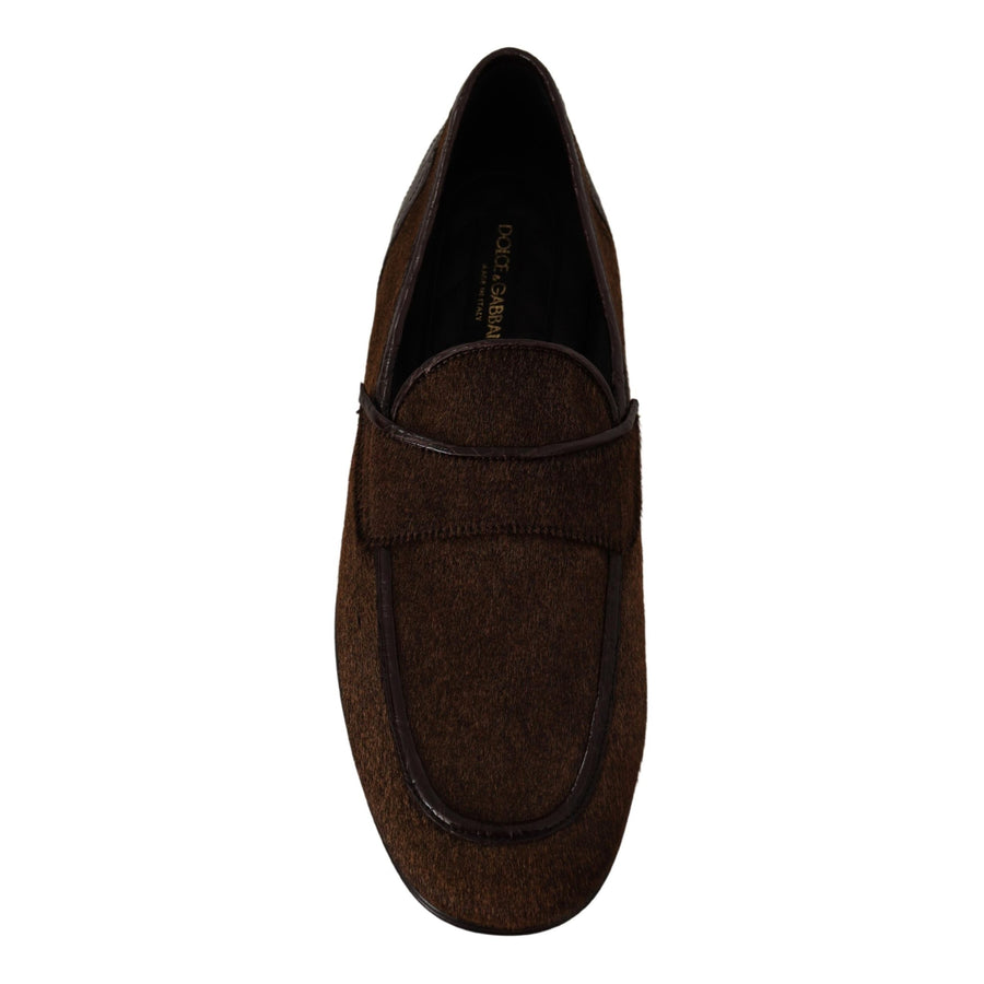 Dolce & Gabbana Elegant Brown Caiman Leather Loafers