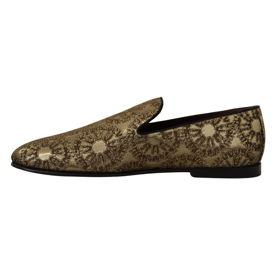 Dolce & Gabbana Gold Tone Loafers Slides Dress Shoes