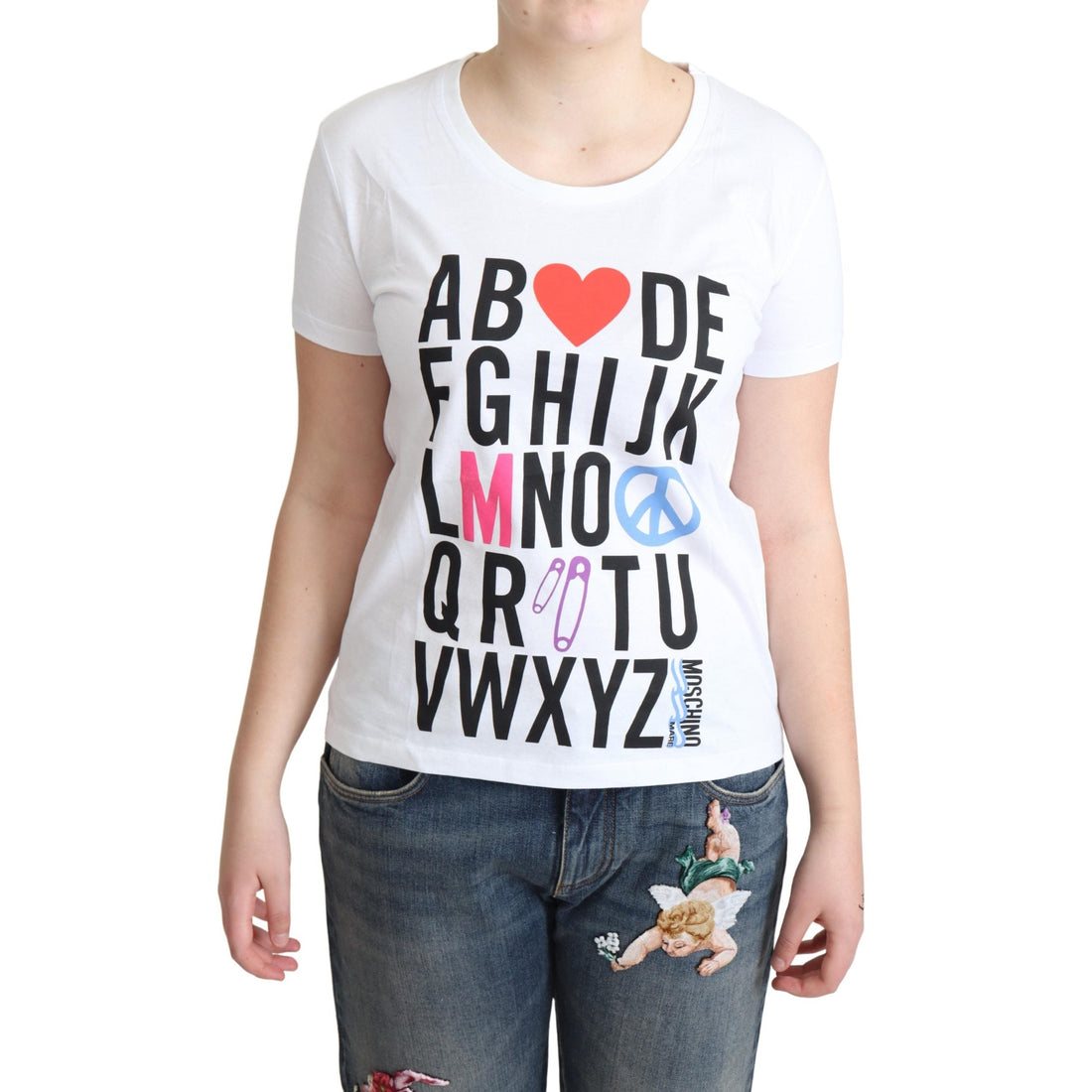 Moschino White Cotton Alphabet Letter Print Tops T-shirt