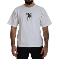 Dolce & Gabbana White Logo Print Cotton Crewneck T-shirt