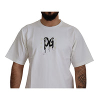 Dolce & Gabbana White Logo Print Cotton Crewneck T-shirt