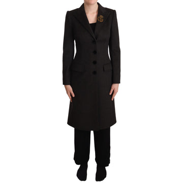 Dolce & Gabbana Gray Wool Cashmere Coat Crest Applique Jacket