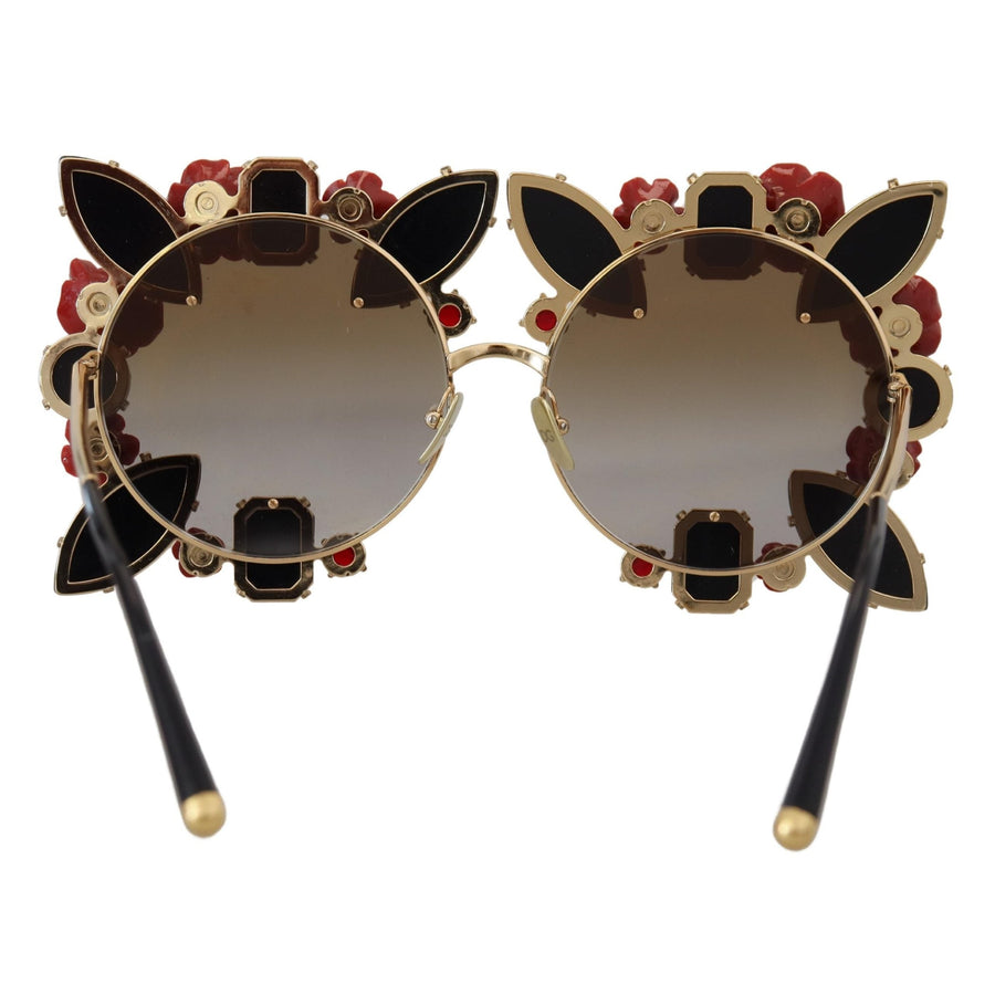 Dolce & Gabbana Elegant Round Rose-Embellished Sunglasses