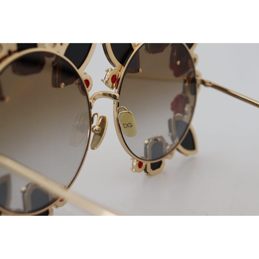 Dolce & Gabbana Elegant Round Rose-Embellished Sunglasses