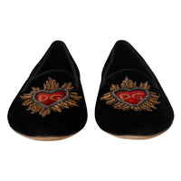 Dolce & Gabbana Black DG Sacred Heart Patch Slip On Flat Shoes