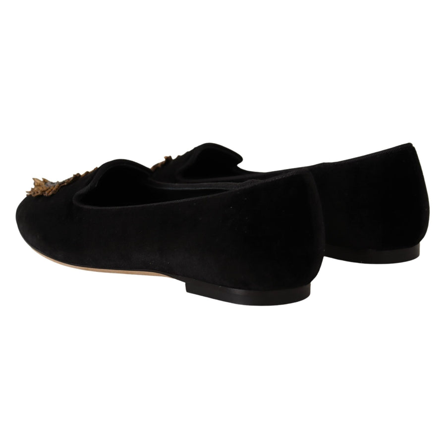 Dolce & Gabbana Black DG Sacred Heart Patch Slip On Flat Shoes