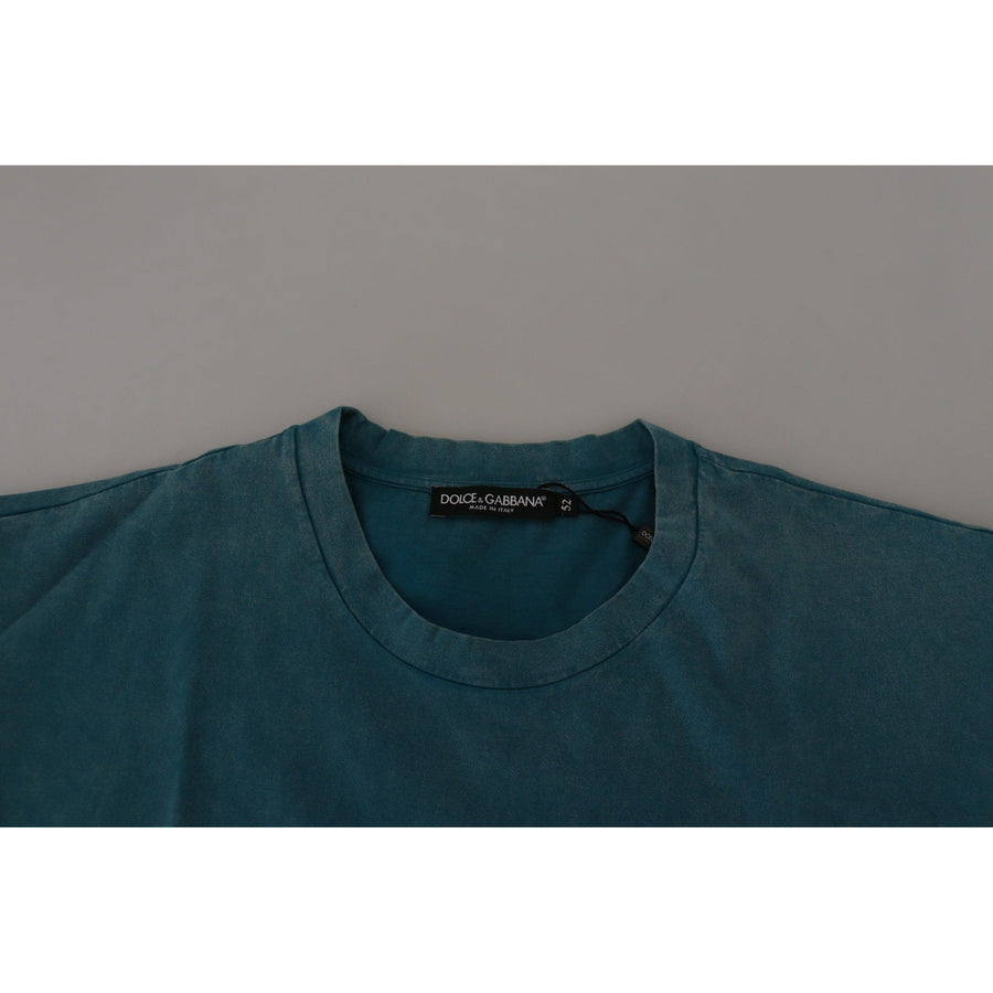 Dolce & Gabbana Blue Logo Print Crewneck Cotton T-shirt