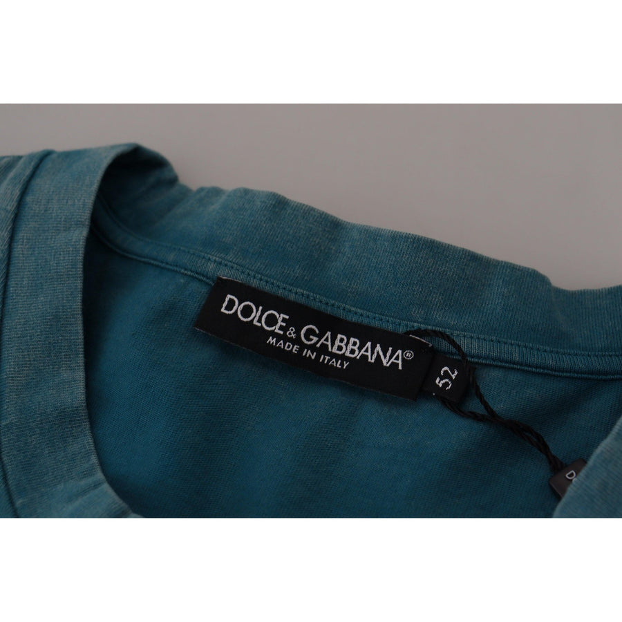 Dolce & Gabbana Blue Logo Print Crewneck Cotton T-shirt