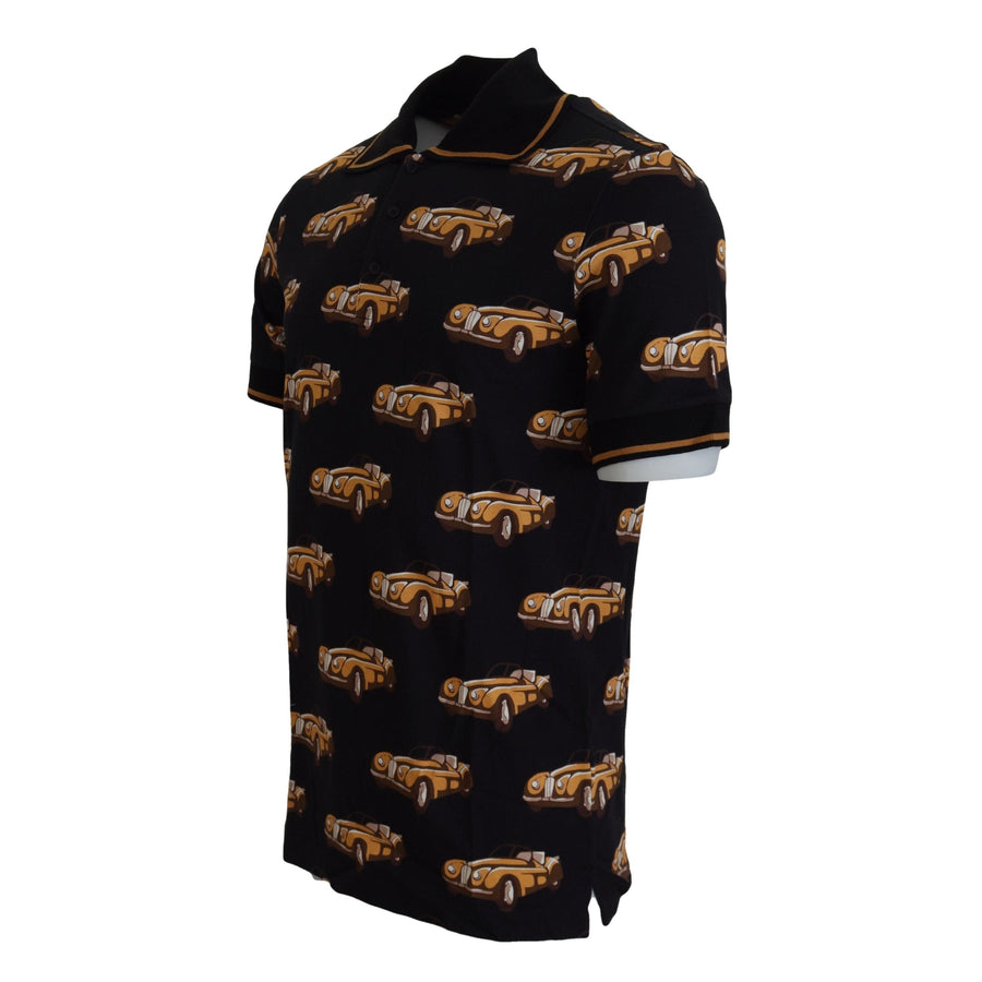 Dolce & Gabbana Elegant Car Print Polo T-Shirt in Black