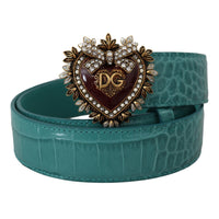 Dolce & Gabbana Elegant Blue Leather Belt with Gold Buckle