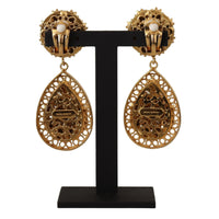 Dolce & Gabbana Gold Crystal DG SICILY Clip-on Jewelry Dangling Earrings