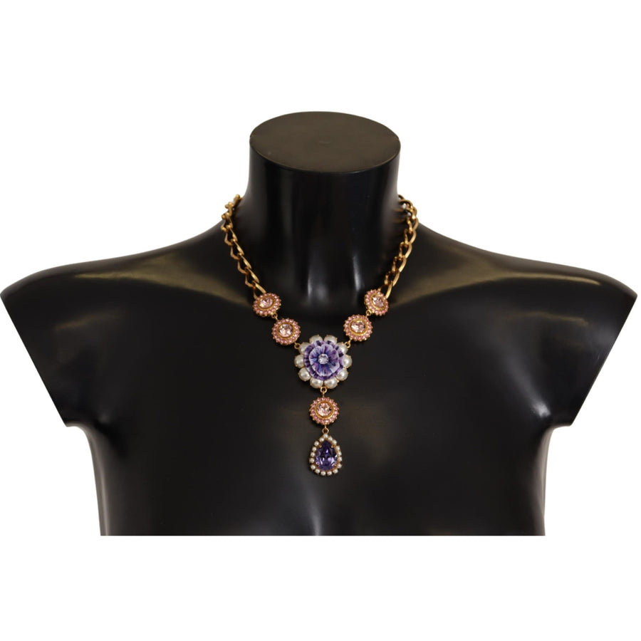 Dolce & Gabbana Elegant Floral Crystal Statement Necklace