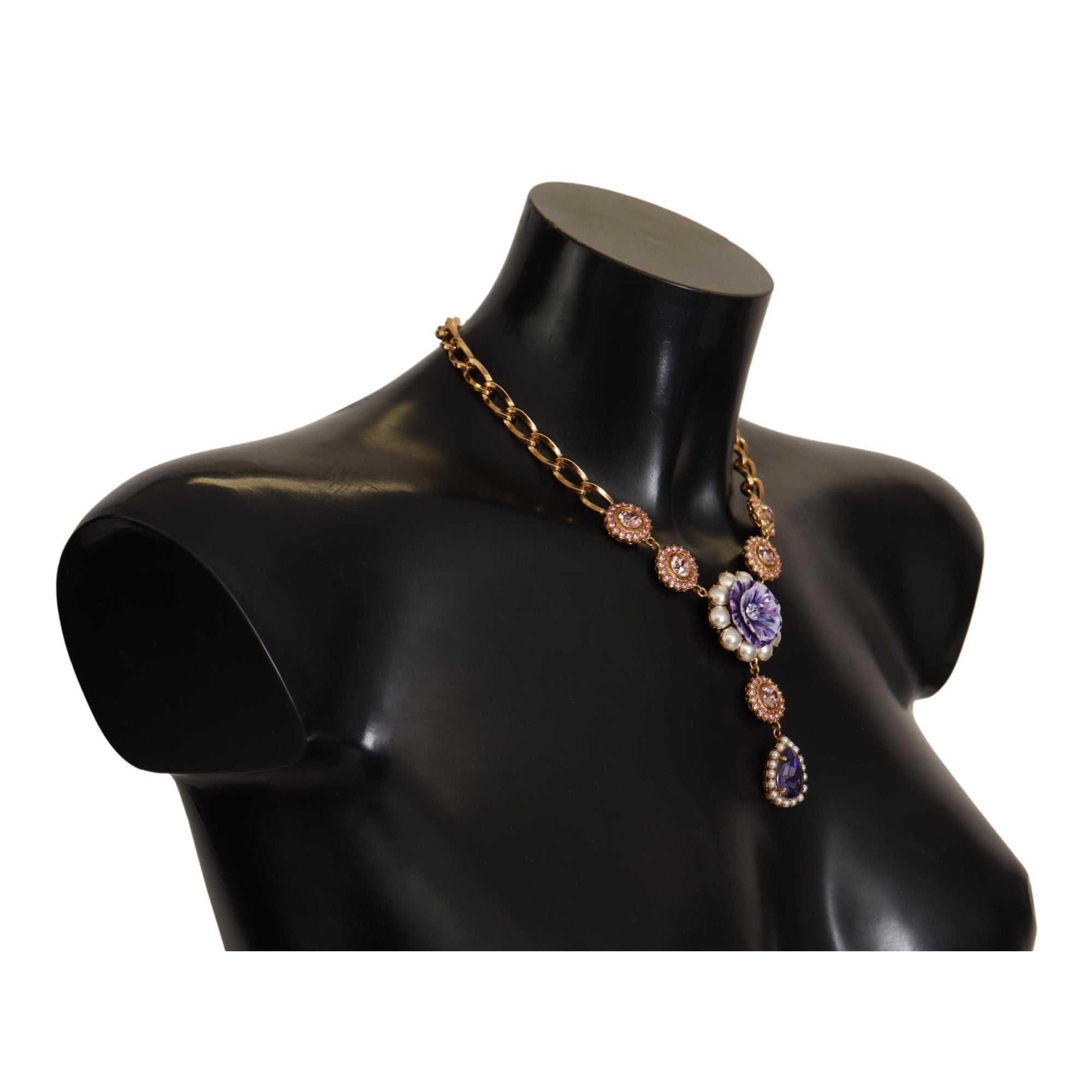 Dolce &amp; Gabbana Elegant Floral Crystal Statement Necklace