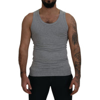 Dolce & Gabbana Gray Cotton Sleeveless Logo Men T-shirt