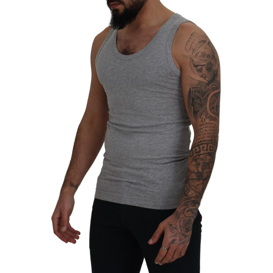 Dolce & Gabbana Gray Cotton Sleeveless Logo Men T-shirt