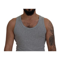 Dolce & Gabbana Gray Cotton Sleeveless Logo Men T-shirt