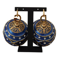 Dolce & Gabbana Blue Christmas Ball Crystal Hook Gold Brass Earrings