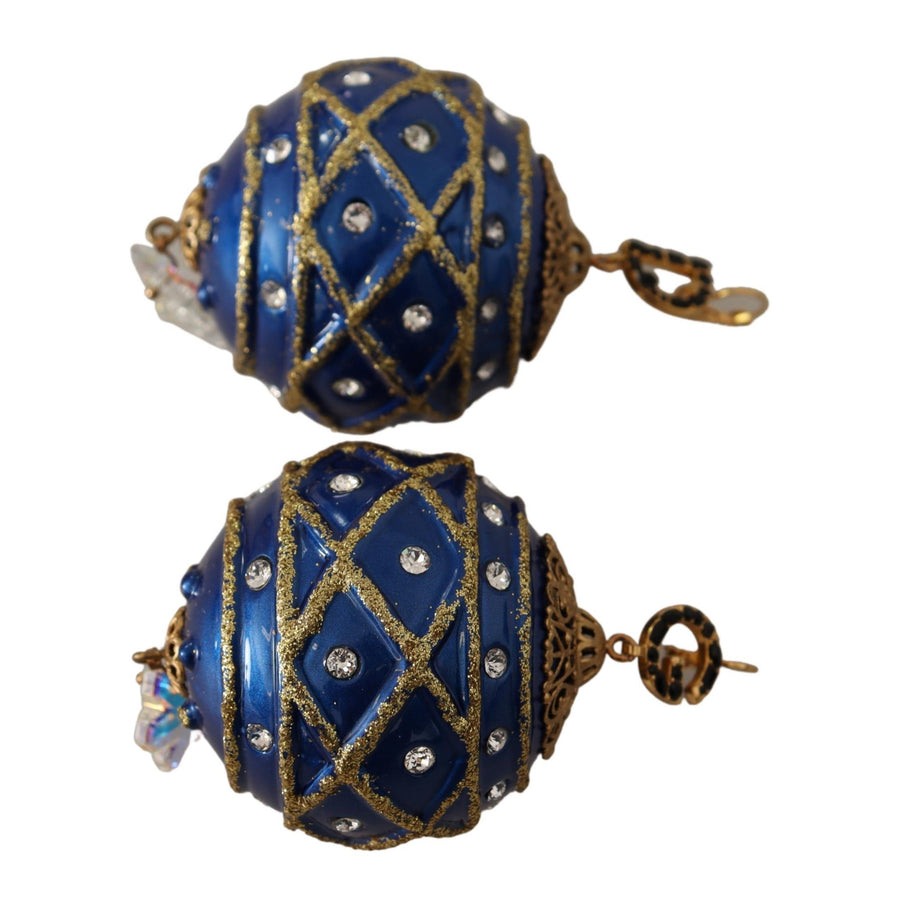 Dolce & Gabbana Blue Christmas Ball Crystal Hook Gold Brass Earrings