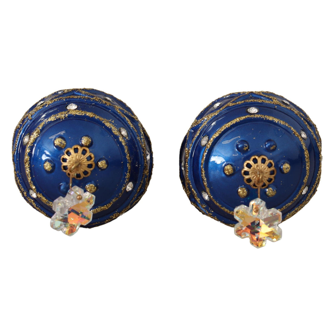 Dolce & Gabbana Blue Christmas Ball Crystal Hook Gold Brass Earrings