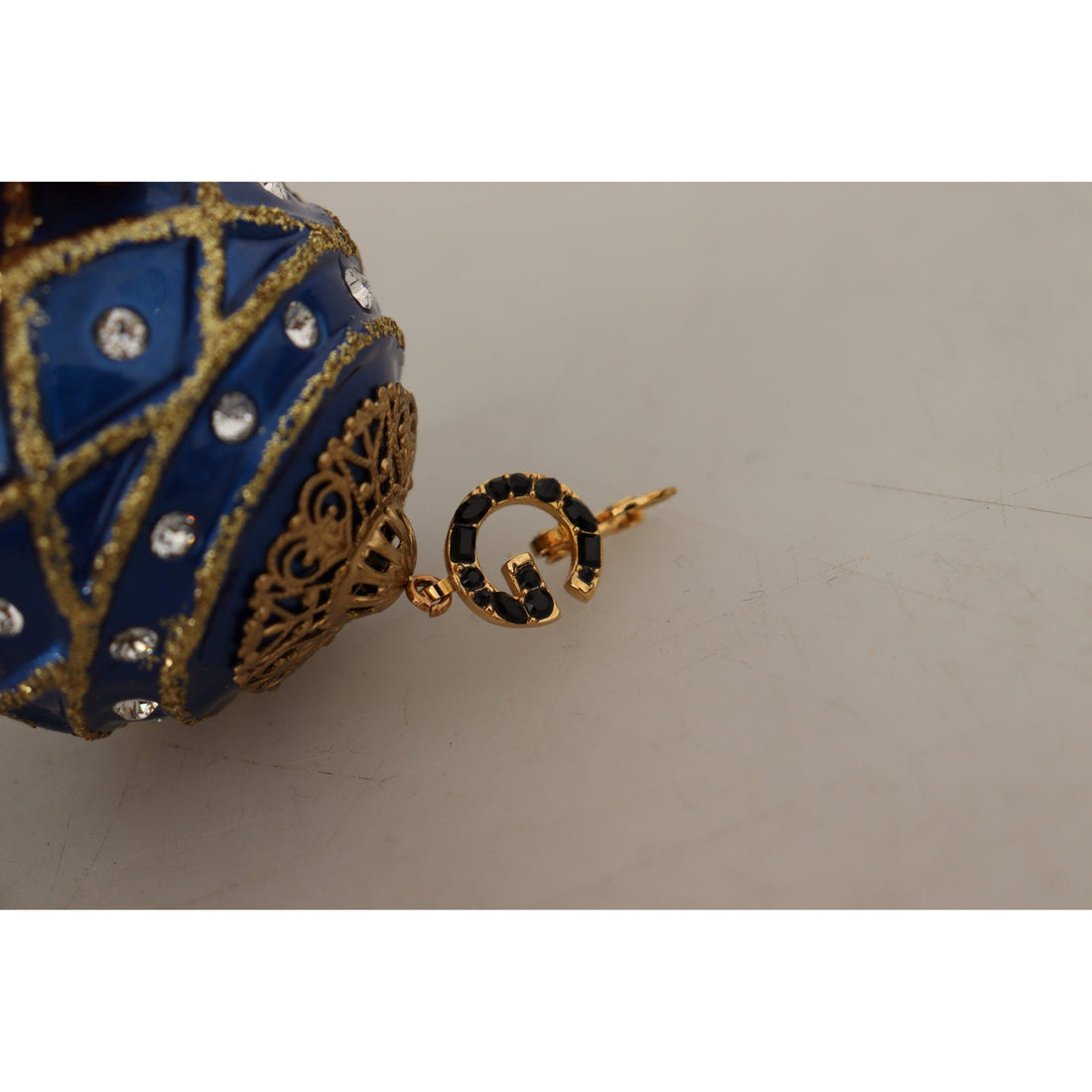 Dolce & Gabbana Blue Christmas Ball Crystal Hook Gold Brass Earrings