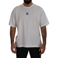 Dolce & Gabbana White Cotton Blue Crystal Men T-shirt