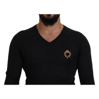 Dolce & Gabbana V-Neck Cashmere Sweater with Heart Embroidery