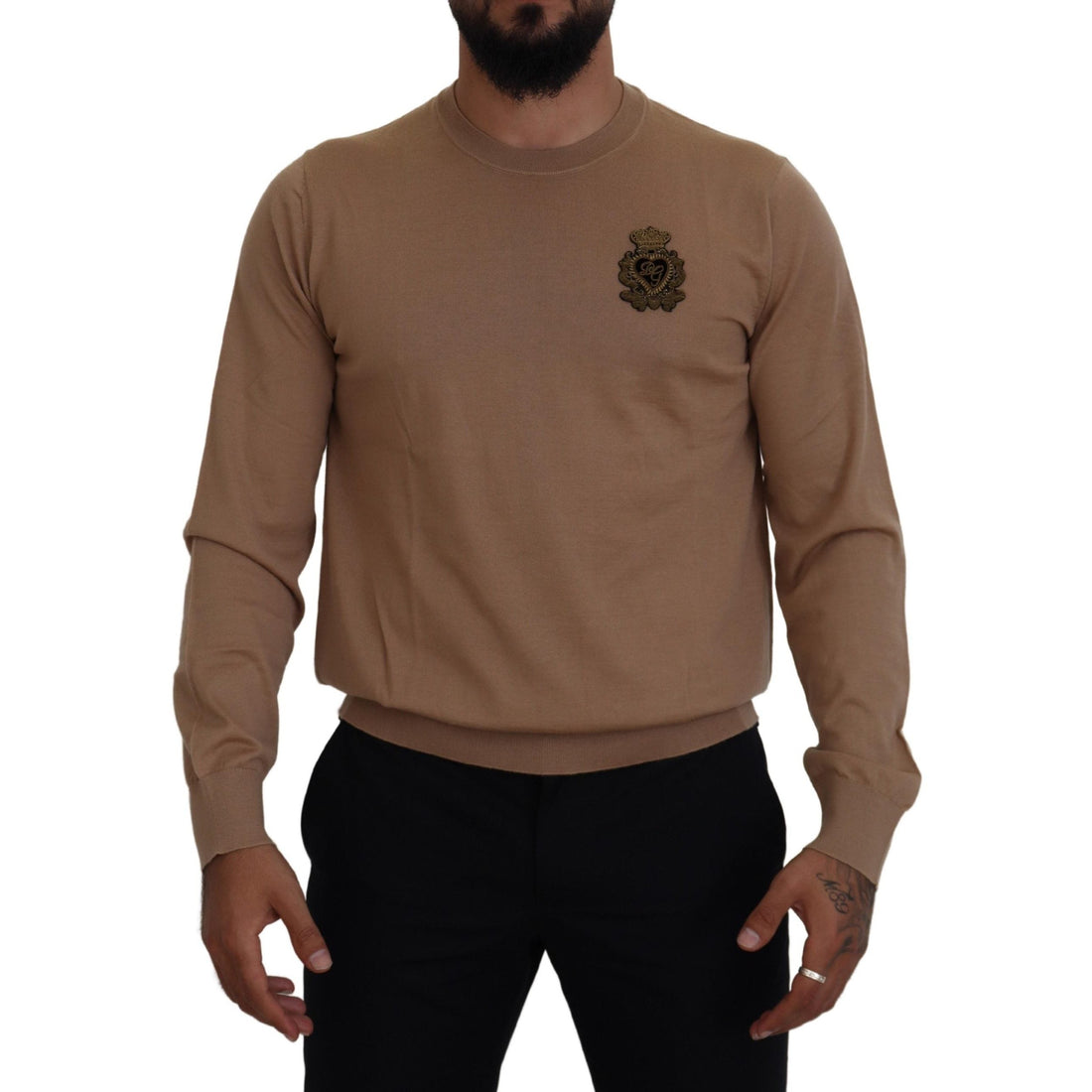 Dolce & Gabbana Beige Cashmere Crewneck Pullover Sweater