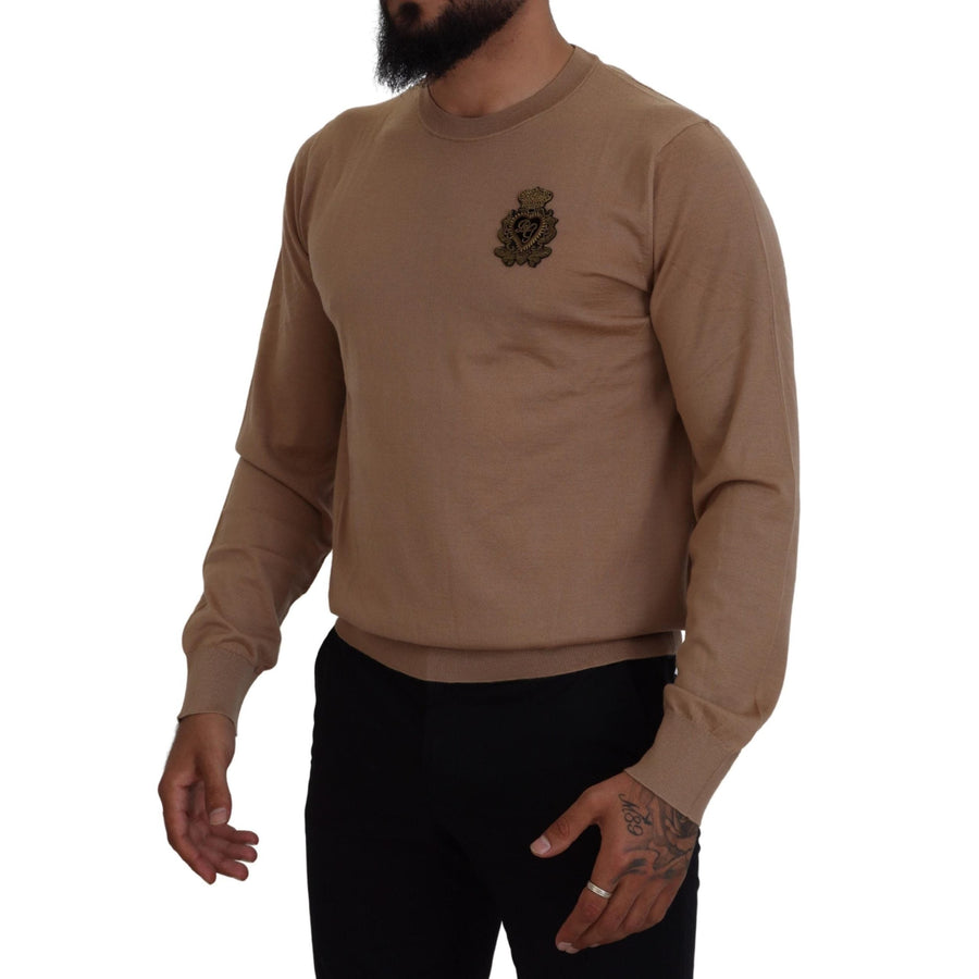 Dolce & Gabbana Beige Cashmere Crewneck Pullover Sweater