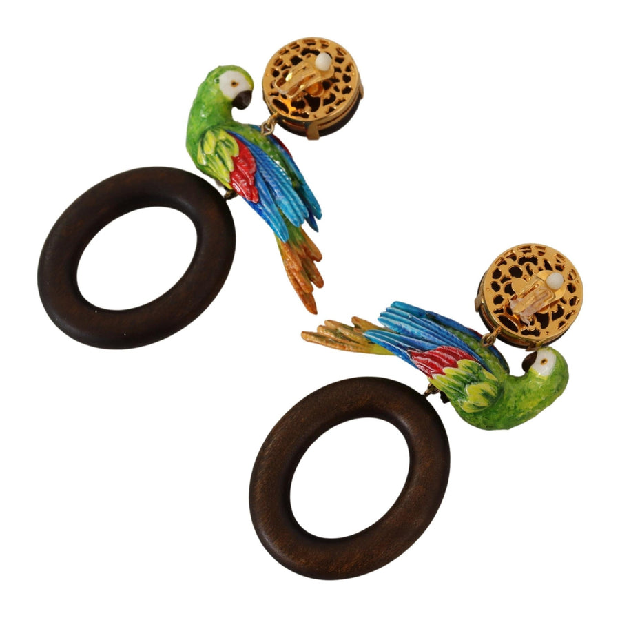 Dolce & Gabbana Chic Parrot Embellished Hoop Earrings