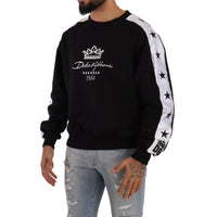 Dolce & Gabbana Black Cotton Crewneck Crown 1984 Stars Pullover Black