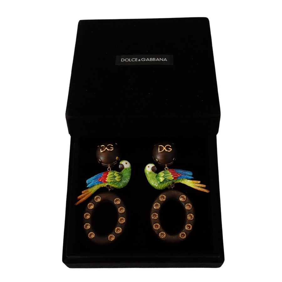 Dolce & Gabbana Chic Parrot Embellished Hoop Earrings