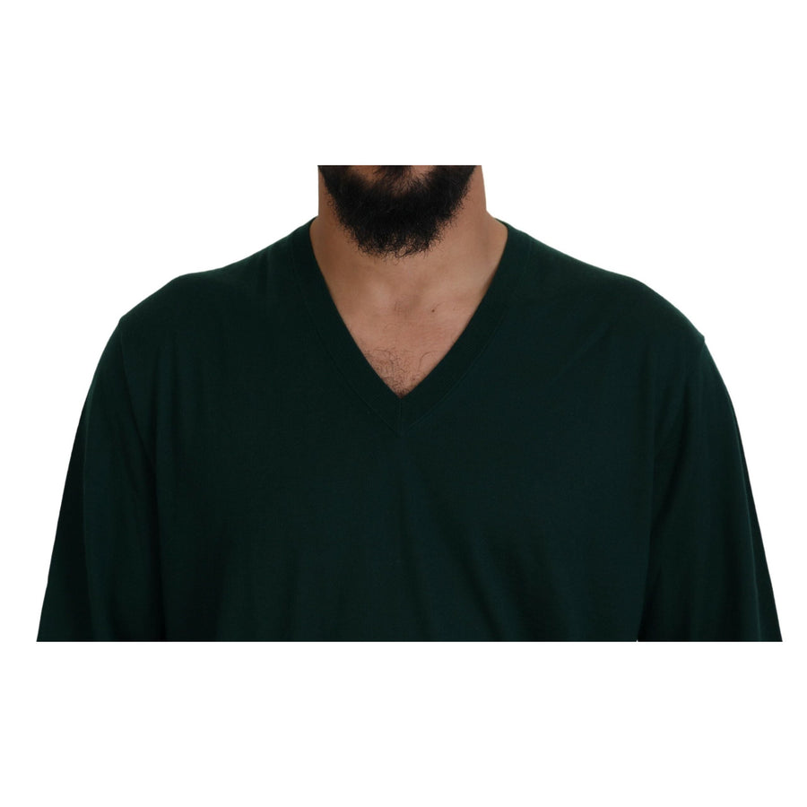 Dolce & Gabbana Elegant Green V-Neck Cashmere Sweater