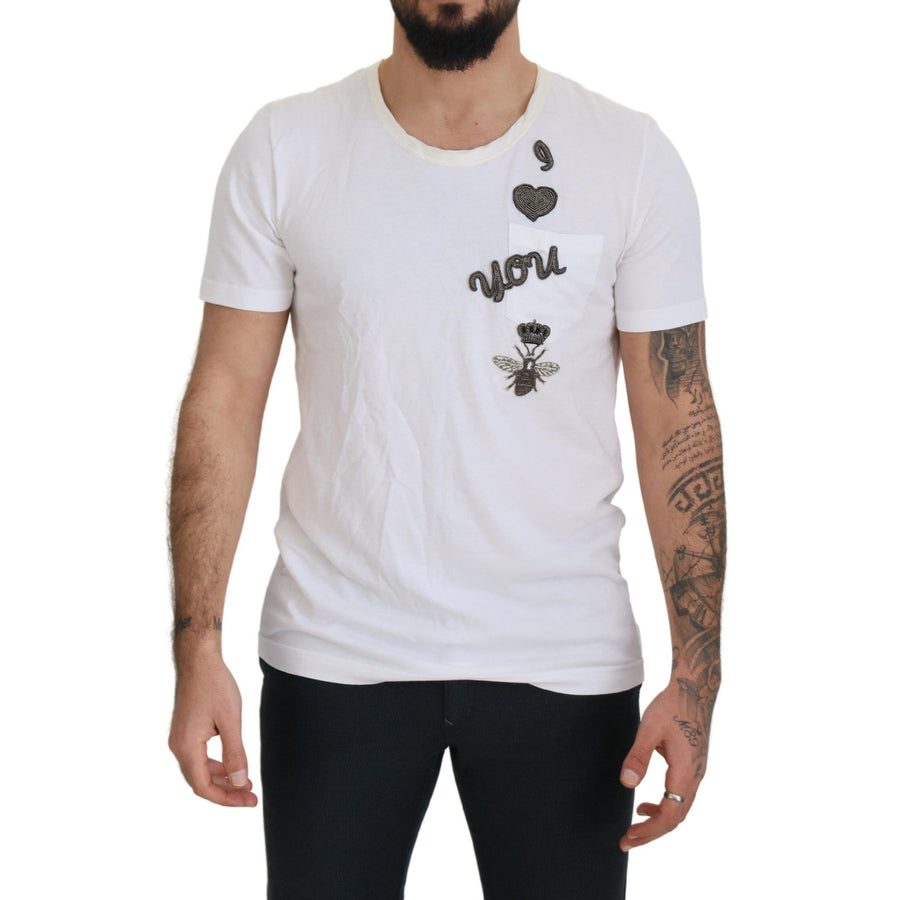 Dolce & Gabbana White Cotton Logo Patch Short Sleeve T-shirt