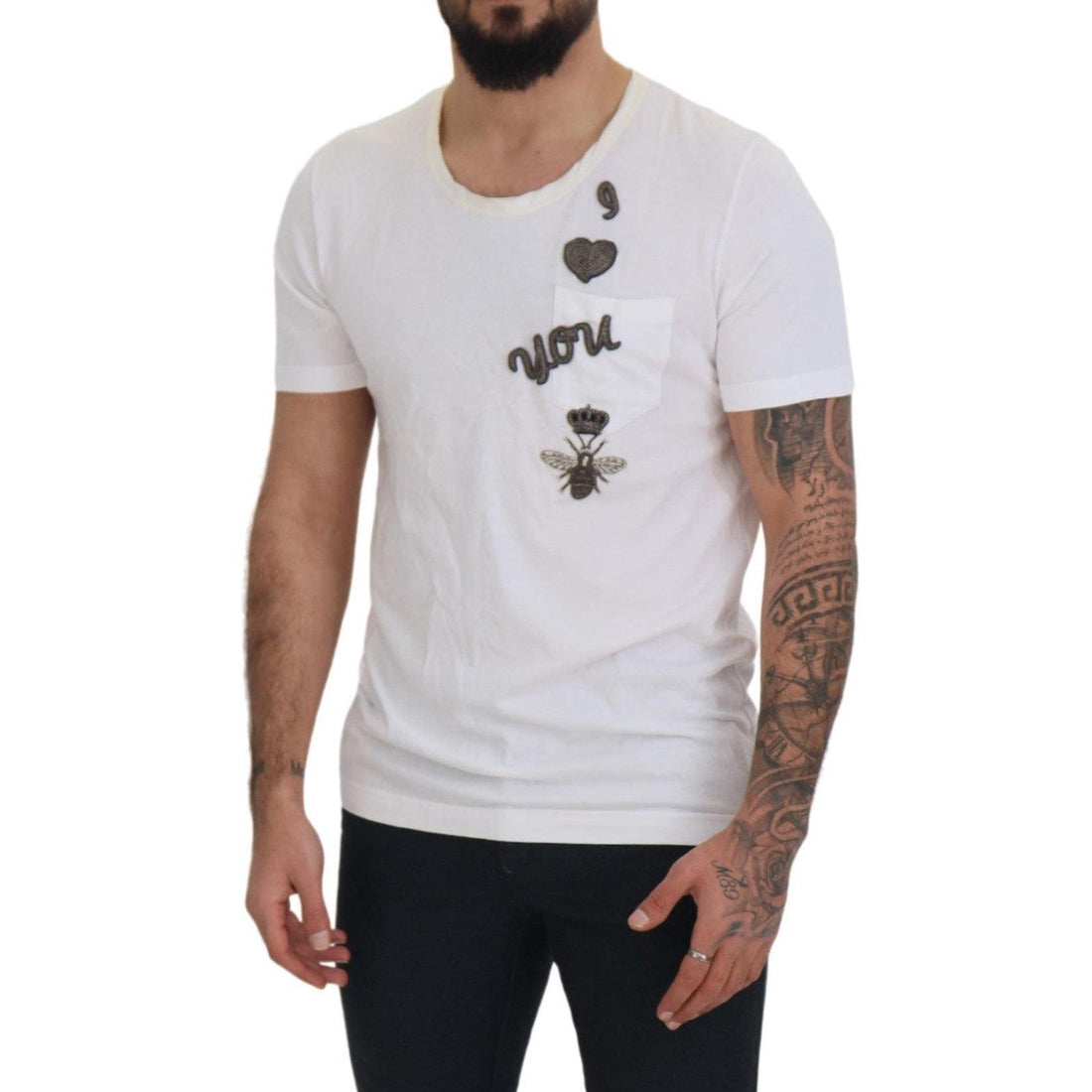 Dolce & Gabbana White Cotton Logo Patch Short Sleeve T-shirt