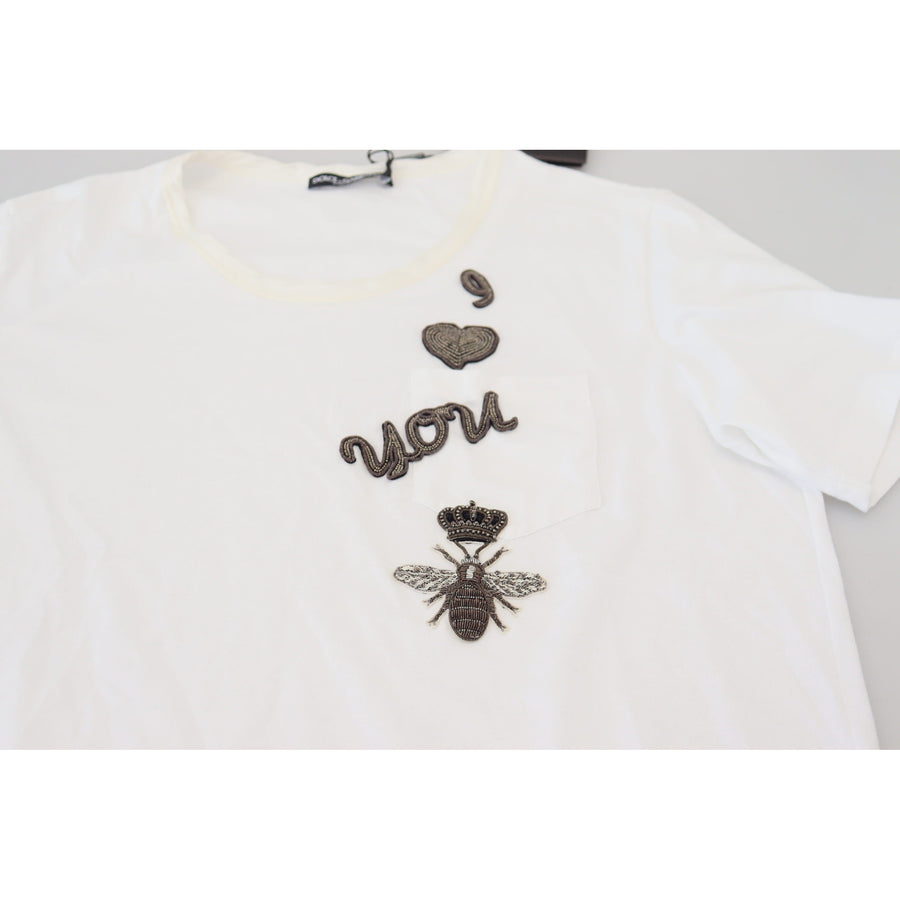 Dolce & Gabbana White Cotton Logo Patch Short Sleeve T-shirt