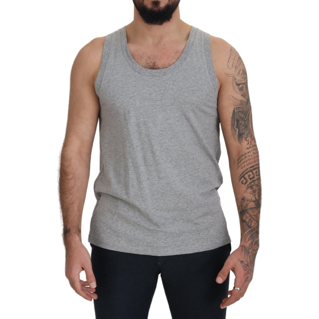 Dolce & Gabbana Gray Sleeveless Logo Print Underwear T-shirt