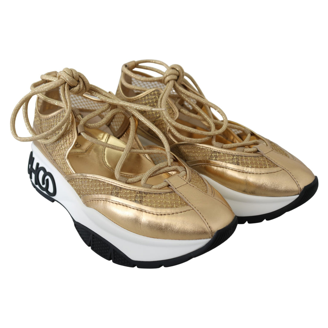 Jimmy Choo Golden Glamour Mesh Leather Sneakers