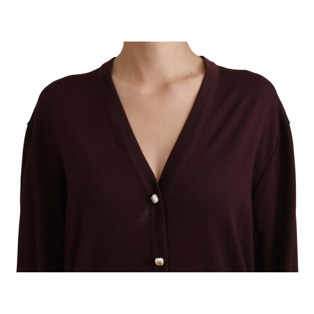 Dolce & Gabbana Chic Maroon V-Neck Wool Cardigan