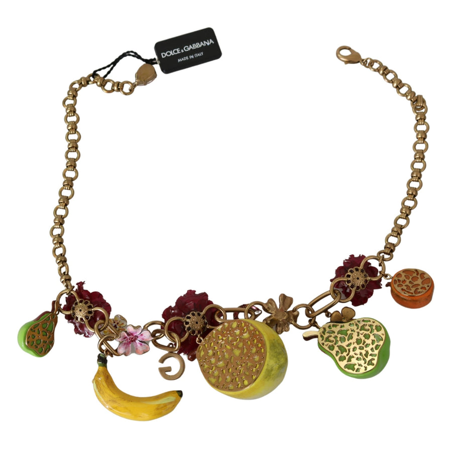 Dolce & Gabbana Crystal Embellished Floral Charm Necklace