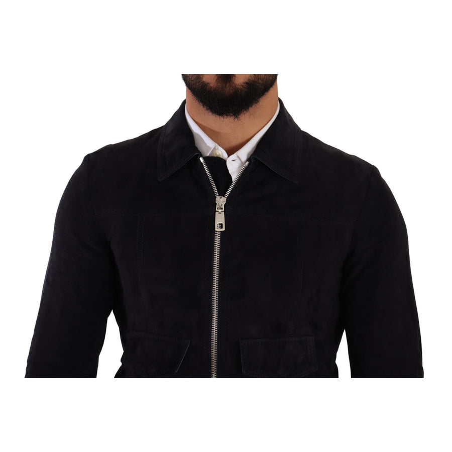 Dolce & Gabbana Elegant Blue Suede Short Jacket