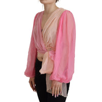 Dolce & Gabbana Pink Silk Wrap Long Sleeves Blouse Top