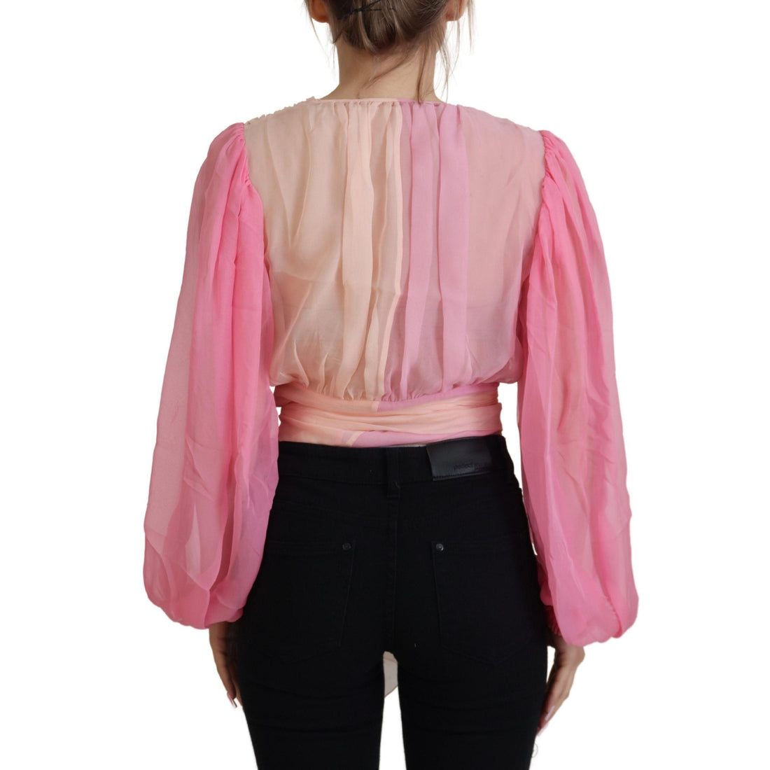 Dolce & Gabbana Pink Silk Wrap Long Sleeves Blouse Top