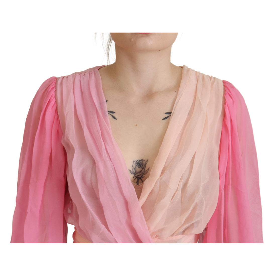 Dolce & Gabbana Pink Silk Wrap Long Sleeves Blouse Top