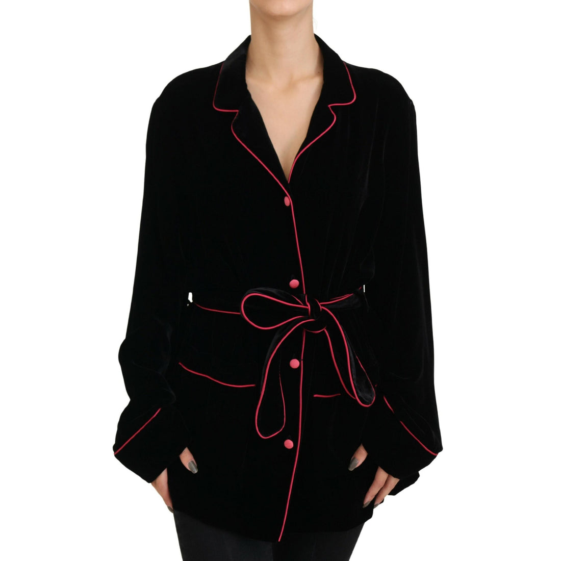 Dolce & Gabbana Elegant Black Silk-Blend Jacket with Waist Belt