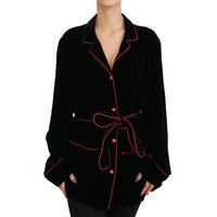 Dolce & Gabbana Elegant Black Silk-Blend Jacket with Waist Belt